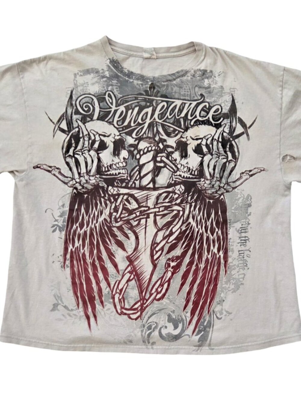 Y2K Delta Pro Weight Shirt Mens 2XL Cream Vengeance Skull Wings Gothic Grunge
